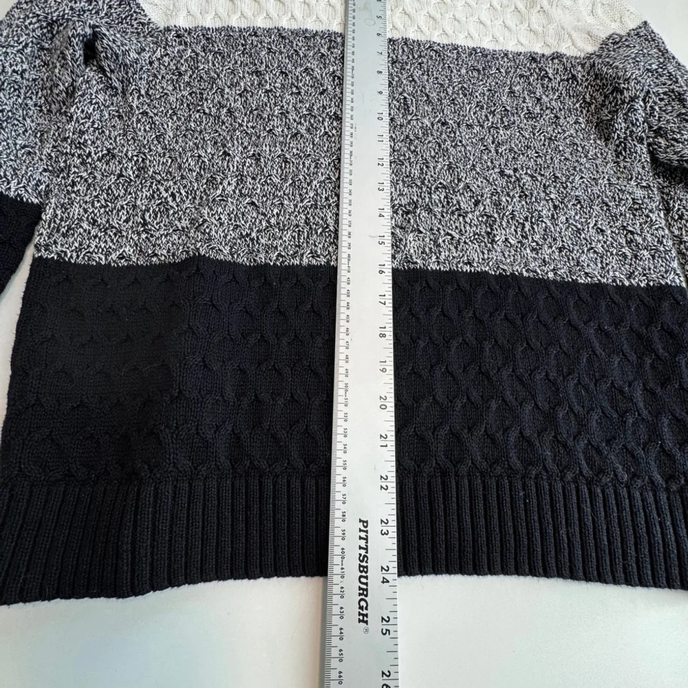 Croft & Barrow Sweater Womens XL Gray Colorblock Cable Knit Crew Neck Pullover
